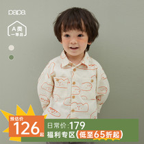 papa climbing spring and autumn pure cotton mens and womens baby bread printing corduroy shirt childrens long-sleeved top 1-5 years old