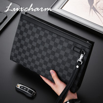  Young mens big-name handbag Casual large-capacity zipper hand grab envelope bag mens checkerboard plaid clip bag clutch bag