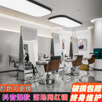 Net Red Barber shop mirror hairdressing shop mirror hair salon special with lamp landing hairdressing mirror double mirror tide model