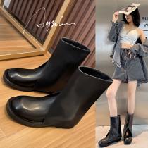 Martin Boots Woman Spring Autumn Single Boots 2021 New Fall Slim-bottom Inron Wind Pants Tube Long Barrel Rider Short Boots