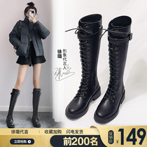 Long boots womens 2022 new high-top knight boots autumn and winter plus velvet boots over the knee Martin boots thick legs small