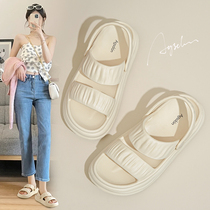 Slippers wear a new thick - solid French high - speed red - fashion white soft soles two sandals outside the summer
