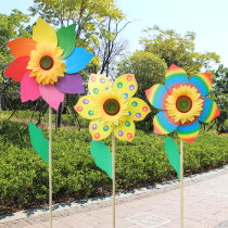 Plastic colorful sunflower sunflower PVC polka dot rainbow wooden pole Windmill garden Christmas decoration supplies