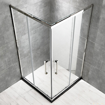 Custom stainless steel L right angle glass bath screen bathroom wet and dry separation partition simple push-pull sliding door shower room