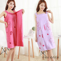  Japanese GP wearable bath towel Adult bathrobe Soft cotton absorbent pajamas Female thick suspender buckle bath skirt