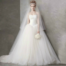 Light main wedding dress 2021 new bride temperament simple chest and puffy dress women White tailing French