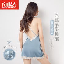 Antarctic nightgown female summer ice silk suspenders sexy pajamas thin lace beautiful back hot breathable home clothing spring and summer