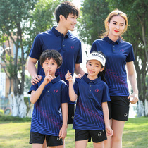 Badminton suit suit mens and womens quick-drying summer short-sleeved lapel table tennis suit sportswear parent-child clothing top printing