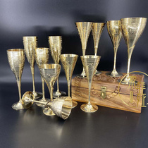 Brass goblet Pure copper red wine glass Hand carved hotel household wine set Copper crafts cup copper art pendulum