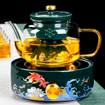 Net red koi glass tea maker set household tea cooking teapot ceramic electric pottery stove heat-resistant steam teapot