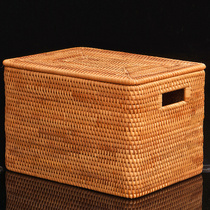 Storage basket Vietnamese rattan finishing storage box Covered autumn rattan woven storage box Clothing storage bucket storage bed and breakfast