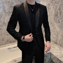 Mens casual suit trend handsome small suit men Korean version of slim yuppie handsome night hair stylist coat tide