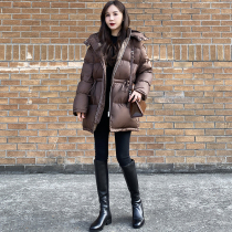 90 white duck down jacket 2021 new female winter long small man waist hooded thick coat