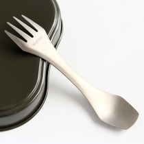 Two-purpose QingGear three-in-one lightweight pure titanium fork spoon straight handle titanium spoon