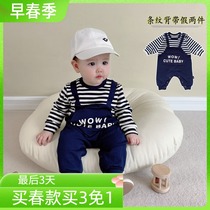 2022 new male baby clothes spring clothing one-piece clothes baby ultra cute khaclothes climbing suit for spring and autumn sets out for spring