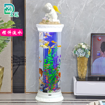Lazy people landing cylindrical goldfish tank household living room free aquarium ecological filter running water Mini medium large