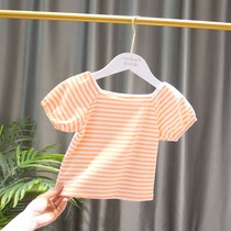 Girls short-sleeved T-shirt Childrens clothing Female baby 1-3 years old children Korean version striped wild short-sleeved T-shirt top tide