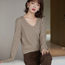 V-collar bottomed wool sweater womens autumn and winter New 2021 solid color design sense niche loose sweater