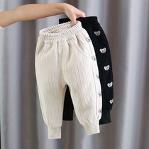 Childrens pants Spring and Autumn new little boy cotton open pants leg trousers baby girl winter plus velvet pants