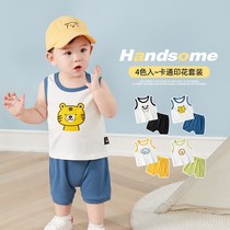 Dudu home baby suit summer short-sleeved two-piece suit mens childrens thin Western style trendy childrens clothing baby sports