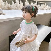Girls  dress Summer embroidery hollow white childrens French dress Childrens short-sleeved cotton baby skirt