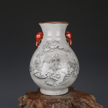 Qing Qianlong ink color snow scene elephant ear Zun imitation antique porcelain antique genuine antique collection Jingdezhen porcelain