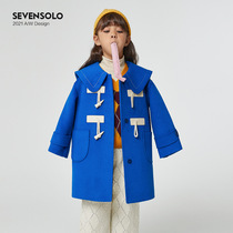 Girls woolen coat 2021 autumn winter new foreign air children What About the Big Boy Thickening Medium Long-Horn Buttons