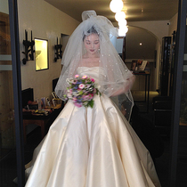 2021 new Korean long tail puff multi-layer cover bride wedding wedding headdress wave point church veil