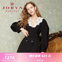 Zhuoja Weekend 2022 Spring new lace V collar collection waist double-row buttoned suit one-piece dress jacket EJWBCJ06