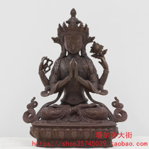 The antique four-armed Guanyin Buddha statue is produced from Taer Temple. The size is 3 inches (9cm).