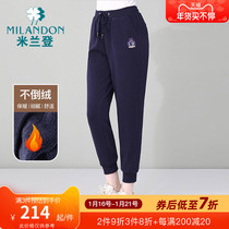 Milandon middle-aged and elderly mothers with velvet warm ties in autumn and winter 2021 new high-waisted sweatpants thickened