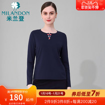 Milandon middle-aged and elderly mother clothes 2021 Winter new T-shirt casual loose long-sleeved knitted top women