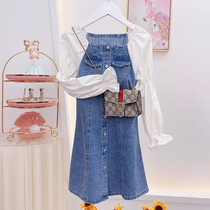 Girl Denim Dress Dress 2022 New Ocean Gas Retro Style Childrens Dresses CUHK Child Splicing Skirt Spring Autumn Clothing