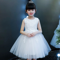Girls princess dress childrens wedding dress Summer Girl Flower Girl Flower Girl host dress puffy gauze dress white costume dress