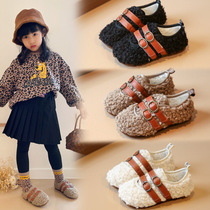 Girls fashion fur shoes 2021 autumn and winter childrens soft bottom baby cotton shoes little girl plus velvet thick warm shoes