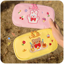 ins Multi-function pencil bag Cute super cute large capacity Japanese girl plush middle school and junior high school stationery pencil case