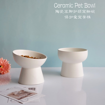 Ceramic oblique mouth cervical protection cat bowl water bowl high foot pet tableware cat food basin dog anti-flip flat face cat food bowl