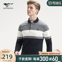 Seven wolves long sleeves Polo knit blouse mens autumn winter new trends casual long sleeve T-shirt male turnover business