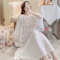 Pajamas women spring and autumn 2022 new nightgown palace style princess French lace cotton home dress long skirt