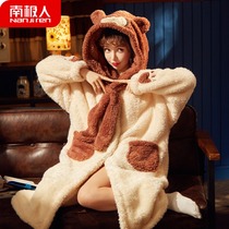 Antarctic coral velvet pajamas women autumn and winter thickened spring and autumn cute long flannel bathrobe Net Red Nightgown