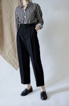  Black high-waisted nine-point suit pants womens spring and summer thin British style professional loose thin straight pants pear-shaped granny pants