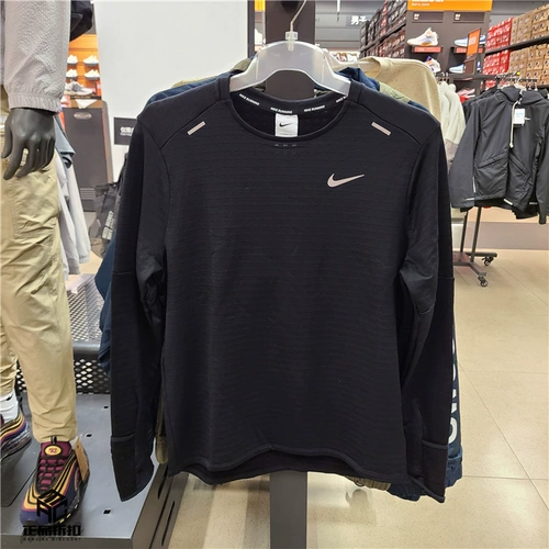 Nike, зимний спортивный быстросохнущий удерживающий тепло лонгслив для тренировок с круглым воротником, для бега