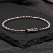 Original design silver ornaments retro Mori personality jewelry simple silver beads foot ornaments six-character truth transfer sterling silver anklets