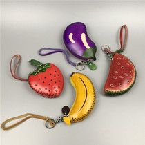 Leather mini coin wallet female small 2020 new cute fruit key chain pendant coin bag student wallet