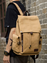 Retro travel canvas backpack mens shoulder bag fashion trend computer bag high school college student bag casual mens bag