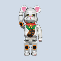 Tide play] Bearbrick silver-plated glowing cat 2020 new co-name building Wood bear 400%