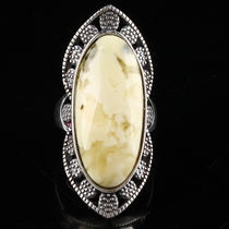  5 96g S925 silver inlaid with Russian material demon porcelain white beeswax ring Dharma blessing Ali auction