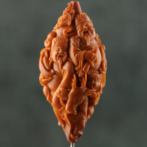 2 4x4 88cm (Fu Lu Shou) Ma Yuehui's Olive Kernel Carving Three Flowers Old Oil Kernel Single Seed Pendant