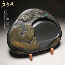  Leisure gathering picture Fang Xuebin making inkstone Anhui Shexian inkstone Wenfang four treasures inkstone rough natural Ali auction