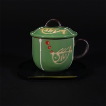  (Japanese Porcelain-Porcelain)Arita-yaki Green glaze Tea lid Cup holder Fun collection decoration DZ4588